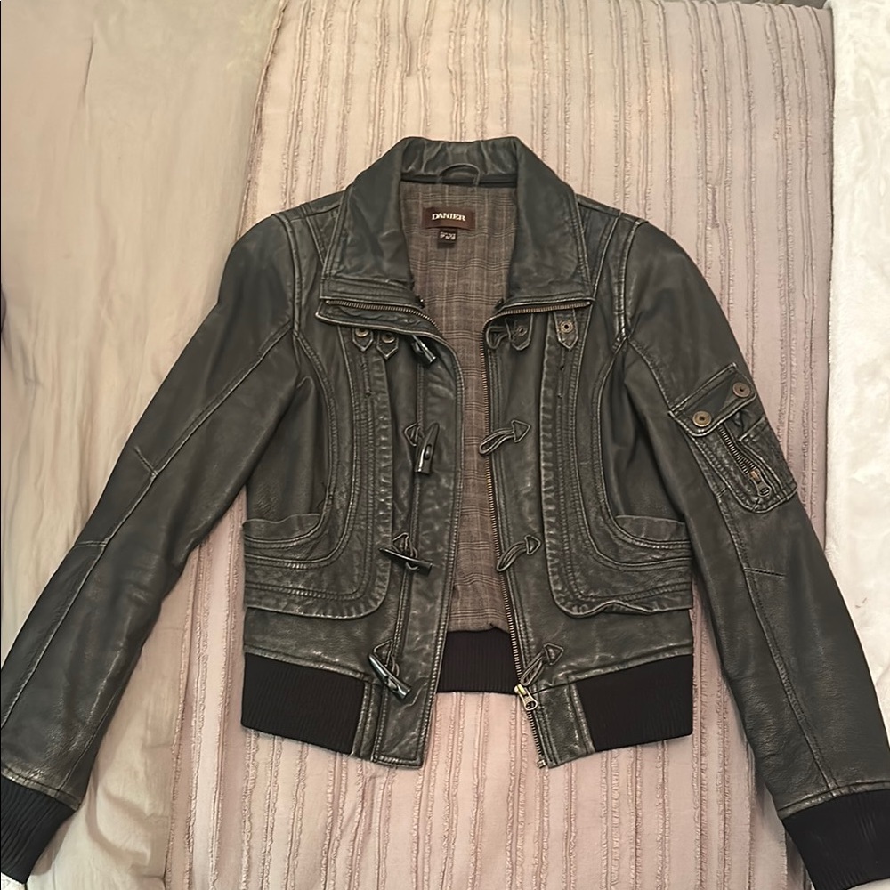 Danier Black Leather Bomber Jacket